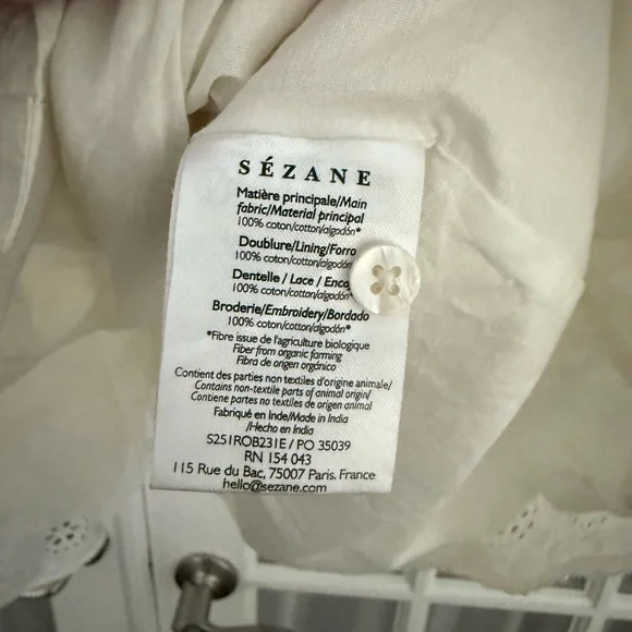 Sezane White 100% Cotton Eyelet Button-Front Sundress - Picture 5 of 10